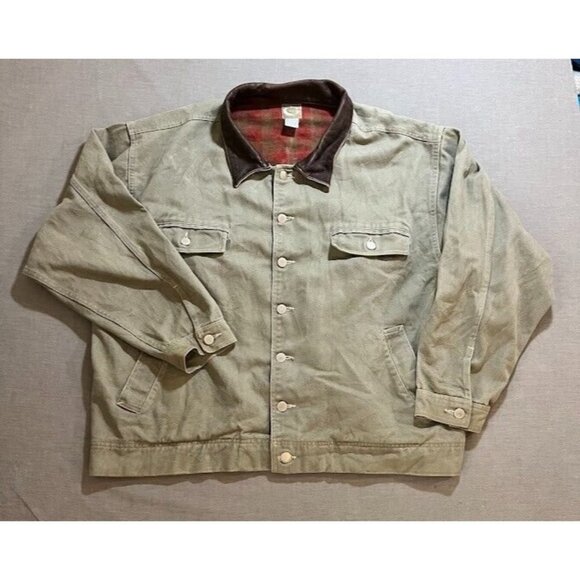 Marlboro Chore Jacket Adult 2XL Button‎ Beige Flannel Long Barn Coat Sleeve. - Picture 1 of 8